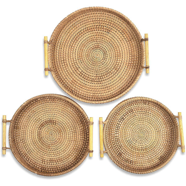 chiloyal Rattan Hand Woven Round Decorative Rustic Serving Wicker Trays